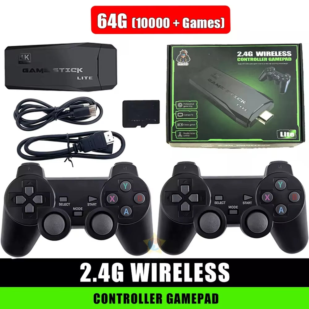 4K 64G Video Game Console Stick Lite Built-In 1000 Games Retro Games Console Wireless Controller for GBA Xmas Gift Dropshipping