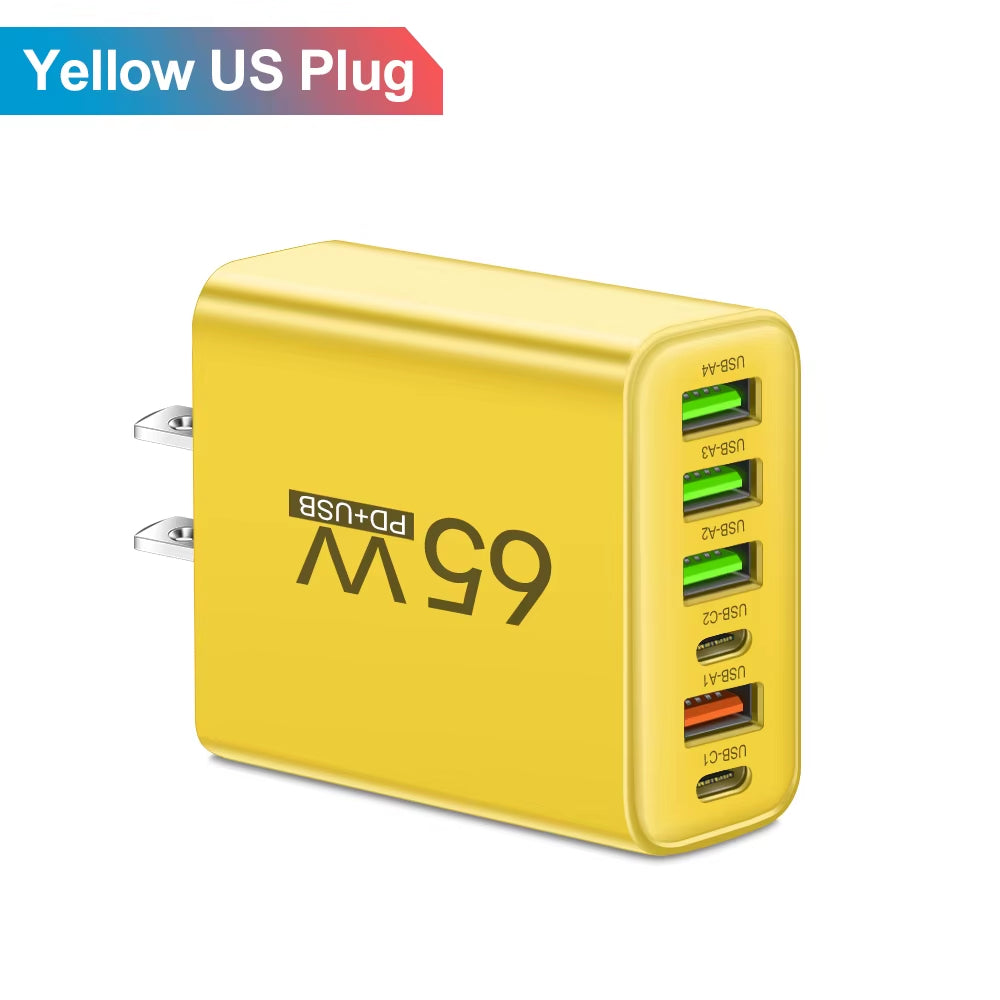 Total 65W USB C Charger 6 Ports Fast Charging Wall Charger for Iphone 15 14 Pro Max Samsung Galaxy S23 Xiaomi 14 Mobile Phone Ch