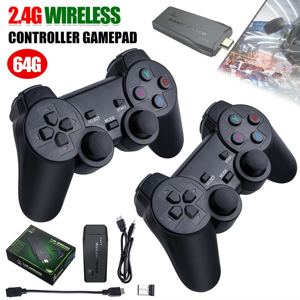 4K 64G Video Game Console Stick Lite Built-In 1000 Games Retro Games Console Wireless Controller for GBA Xmas Gift Dropshipping