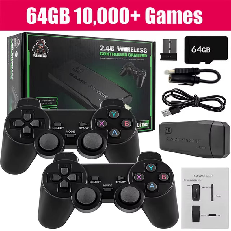 4K 64G Video Game Console Stick Lite Built-In 1000 Games Retro Games Console Wireless Controller for GBA Xmas Gift Dropshipping