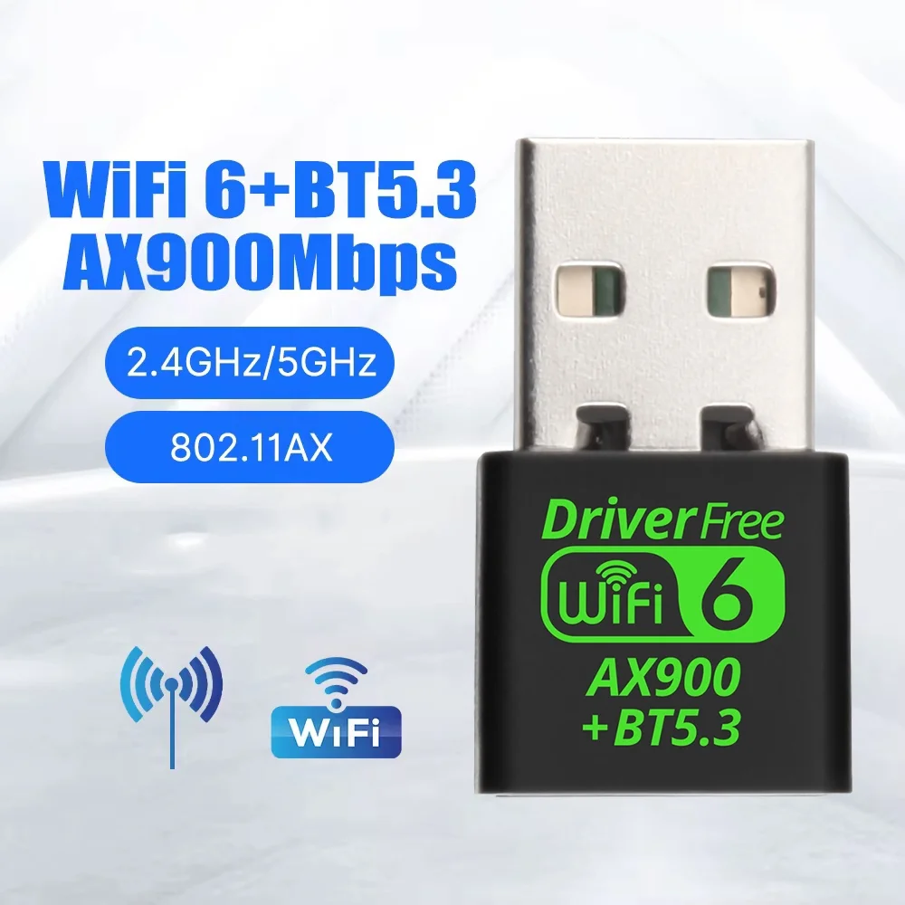 Adaptador 2 em 1 AX900 USB WiFi 6 + Bluetooth 5.3 – Dongle Sem Fio de Dupla Banda 2.4G & 5GHz