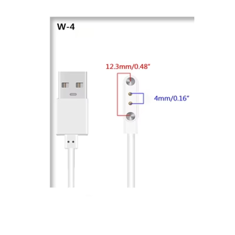Cabo de Carregamento Magnético com 2 Pinos – USB | Forte Fixação Magnética | Cor Preto ou Branco | Compatível com Relógios Inteligentes Universais