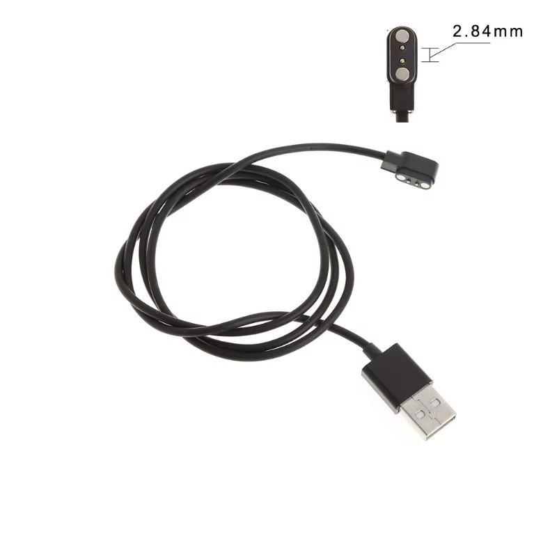 Cabo de Carregamento Magnético com 2 Pinos – USB | Forte Fixação Magnética | Cor Preto ou Branco | Compatível com Relógios Inteligentes Universais